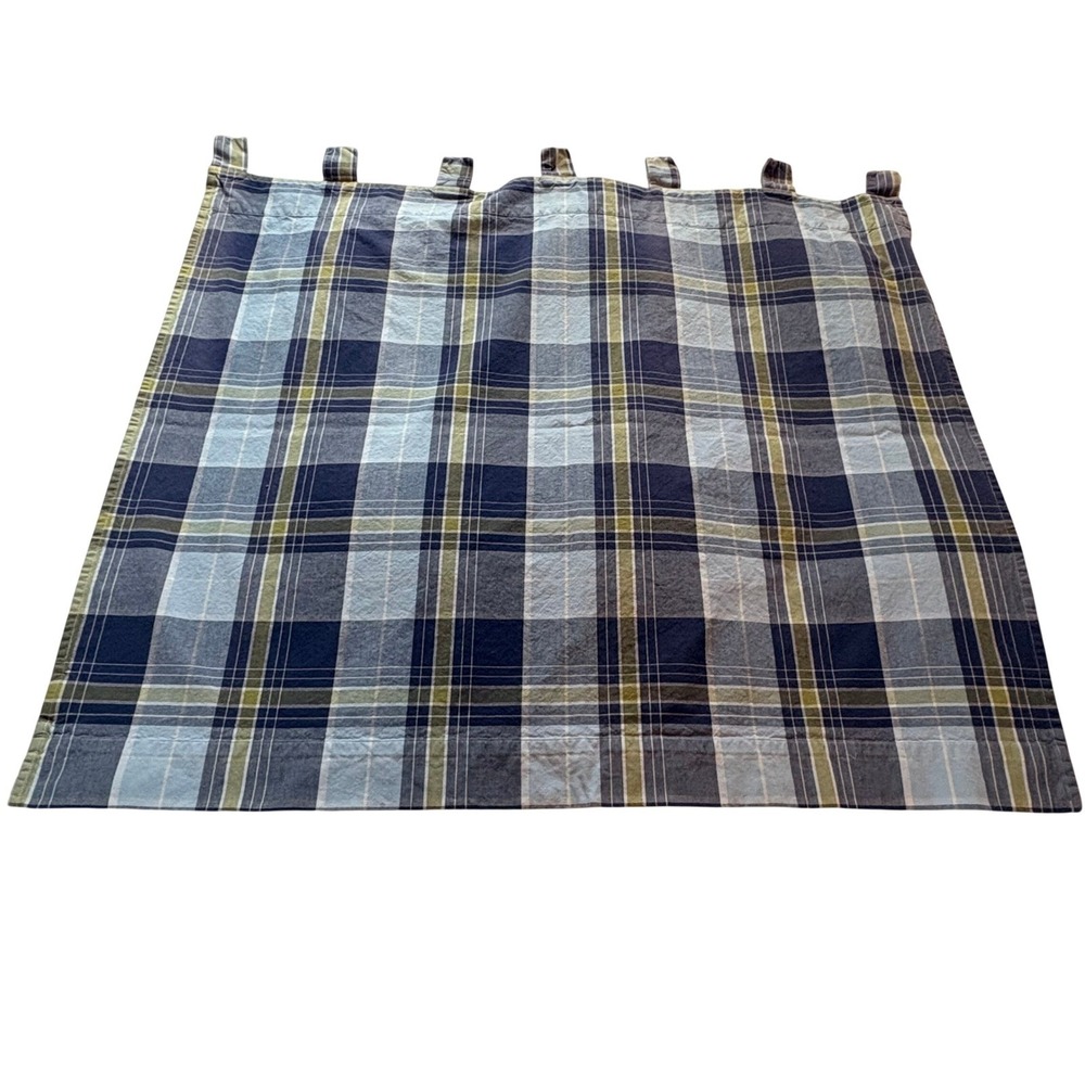 Pottery Barn Kids Blue Green Plaid Cotton Tab Top Curtains 44x44 Set of 2 RARE